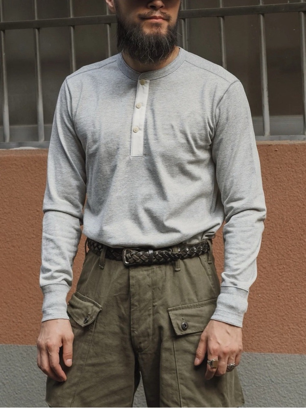 Long Sleeve 100% Cotton Henley Shirt Gray Bronson Mfg. Co. Size S